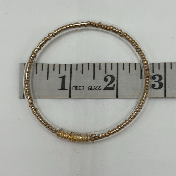 All Weather Bangles Set of 5 Clear with Gold Beads - Picture 3 of 3